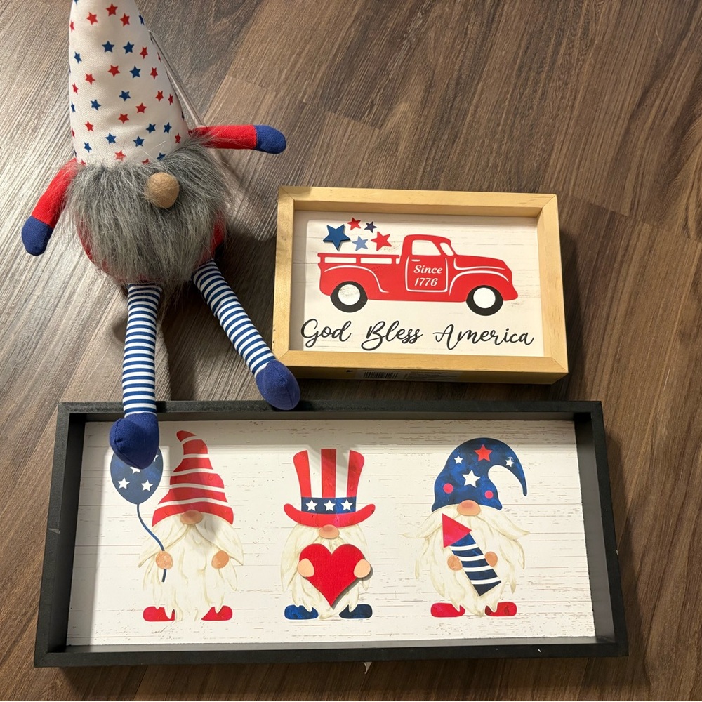 Patriotic Gnome Decor Set - Red, Blue, White